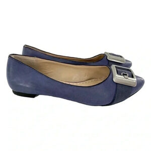 Adrienne Vittadini womens flats size 7 blue leather pointy to buckle balletcore